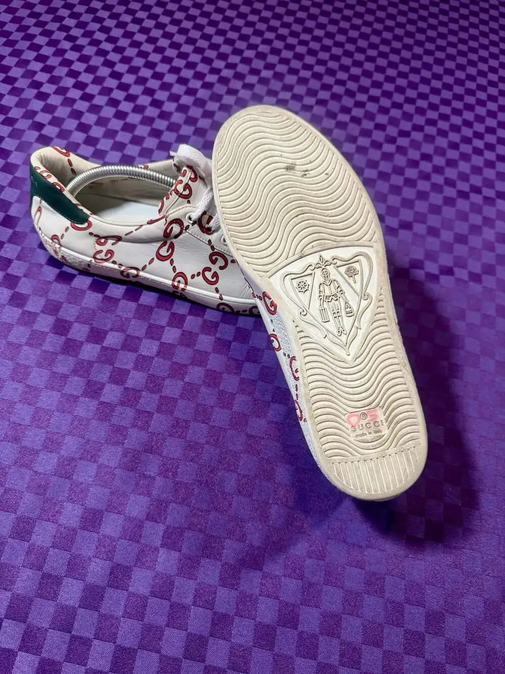 Gucci Ace GucciGhost GG Print Leather Low-Top Sneakers White/Red/Green
